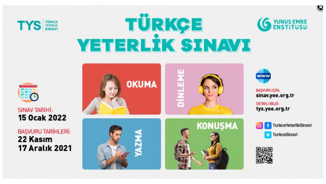 Yunus Emre Enstitüsü 15 Ocakta Türkçe Yeterlilik Sınavı düzenliyor, başvurular 22 Kasım-17 Aralık arasında 